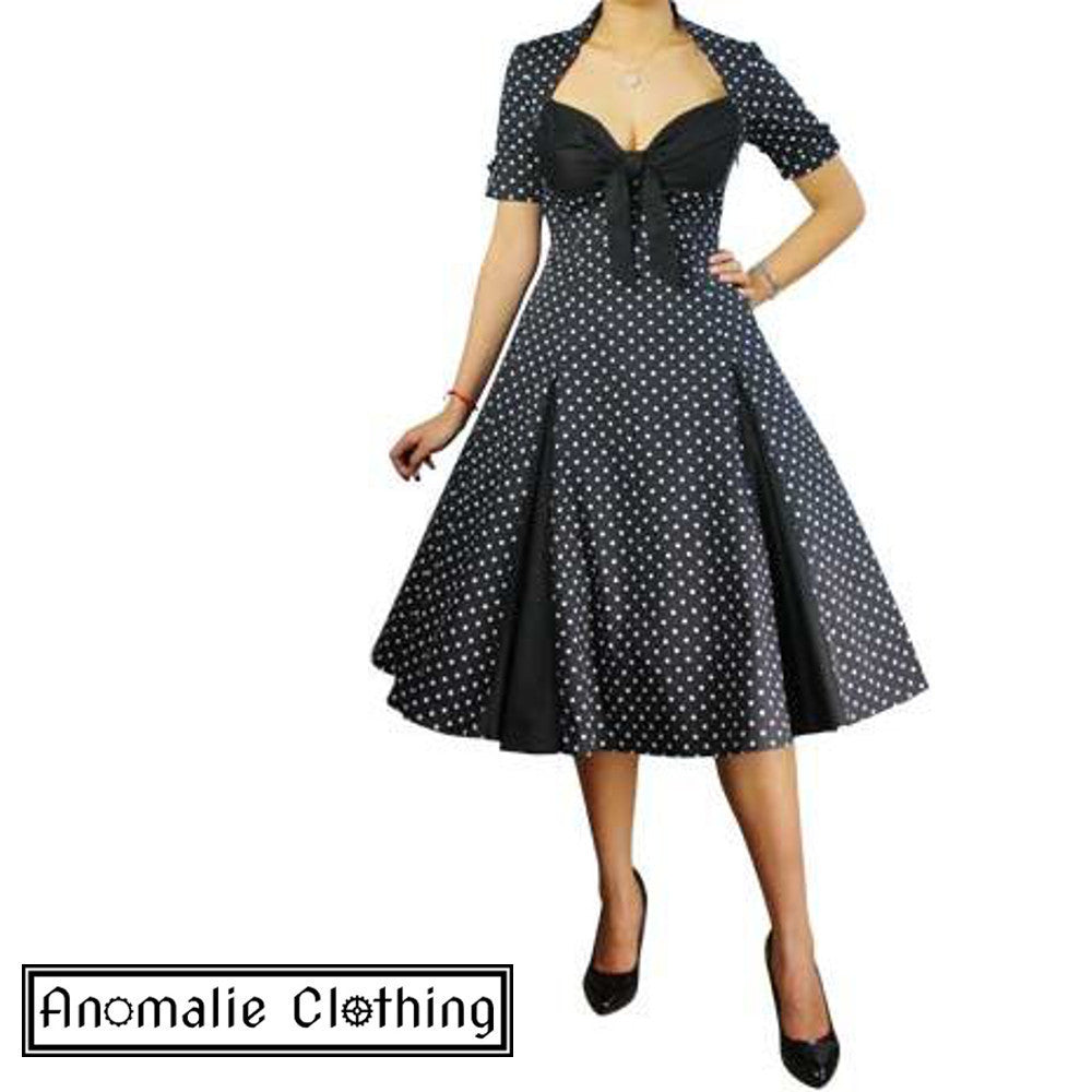 Black & White Retro Polka Dot Swing Dress