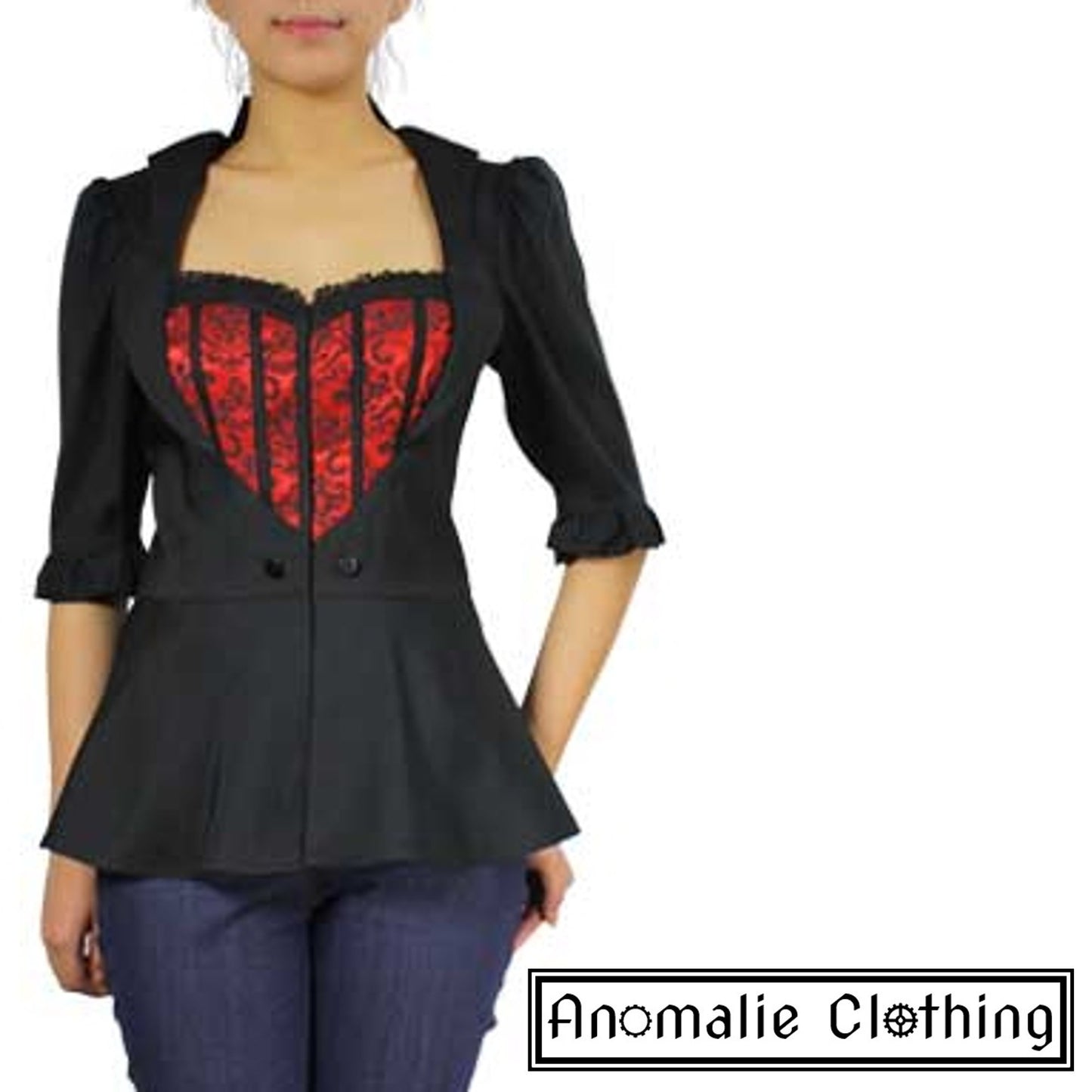 Red & Black Faux Layered Blouse - One Size 36 (AU 8) Left!