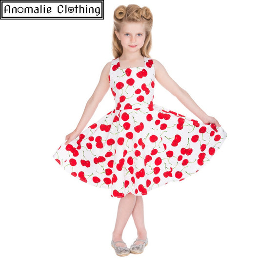 White Cherry Print Kids Swing Dress - 1 Size Age 3-4 Left!