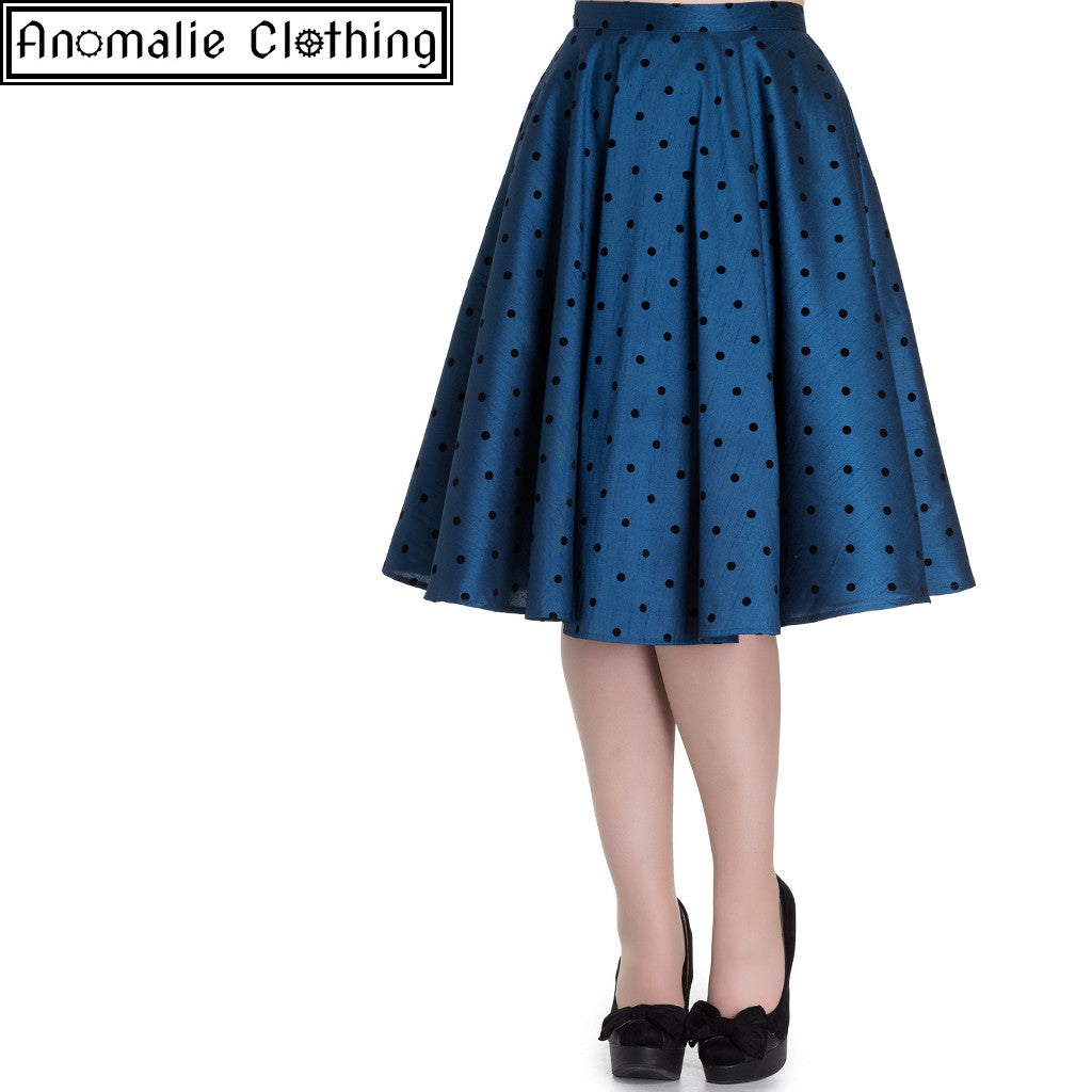 Tara 50s Skirt in Blue with Black Polka Dots