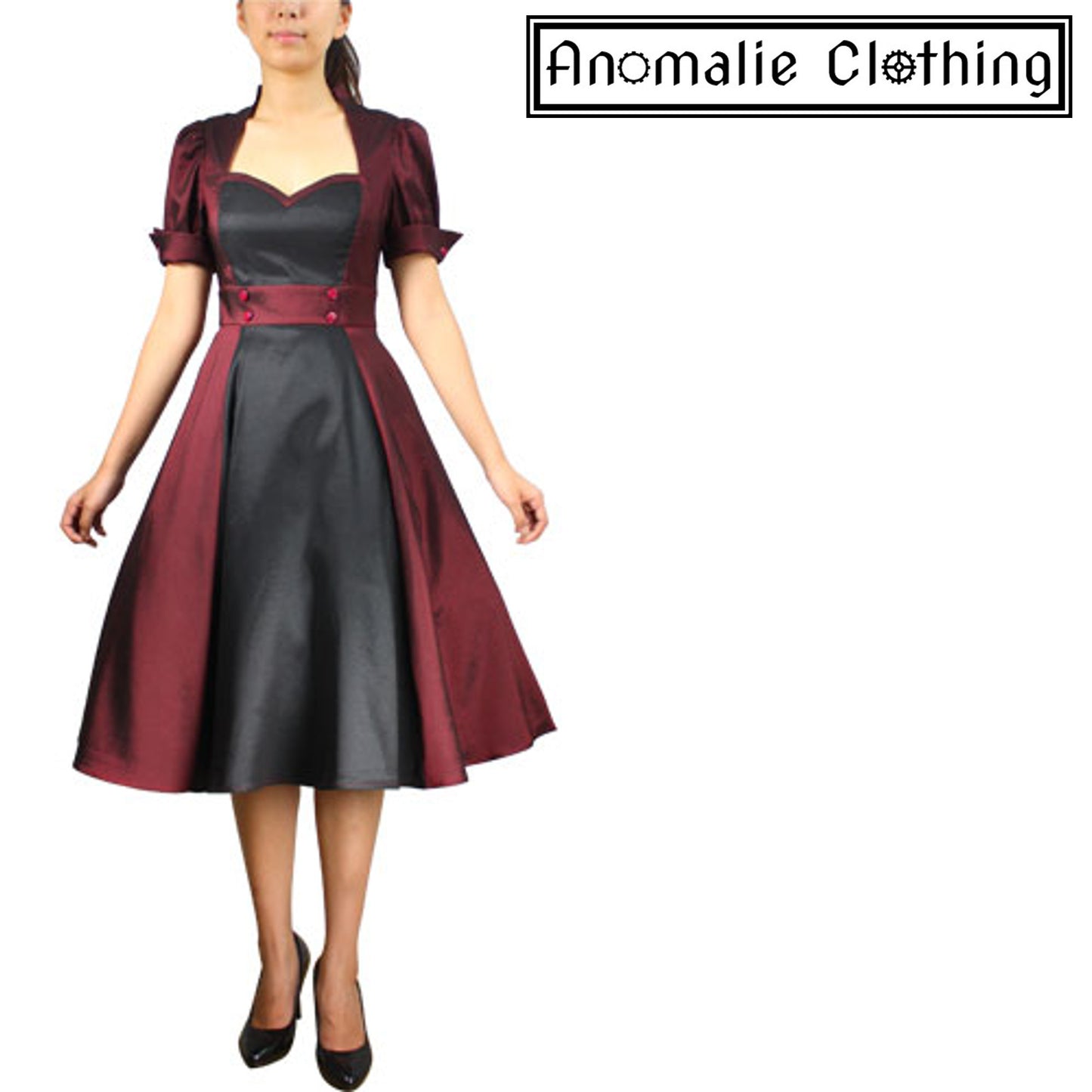 Burgundy & Black Contrast Swing Dress