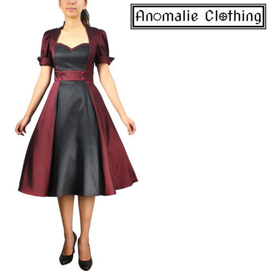 Burgundy & Black Contrast Swing Dress