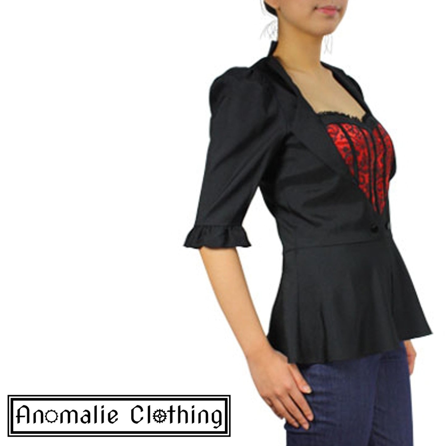 Red & Black Faux Layered Blouse - One Size 36 (AU 8) Left!