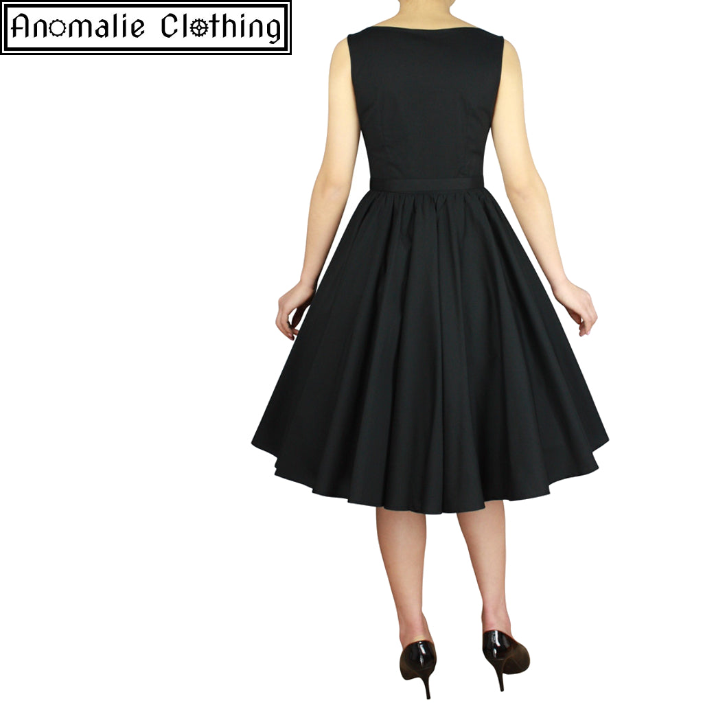 Sleeveless Belted Swing Dress in Black