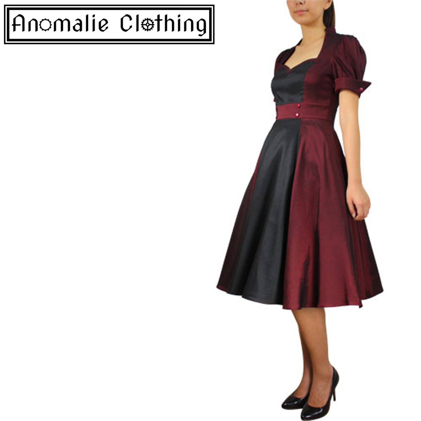 Burgundy & Black Contrast Swing Dress