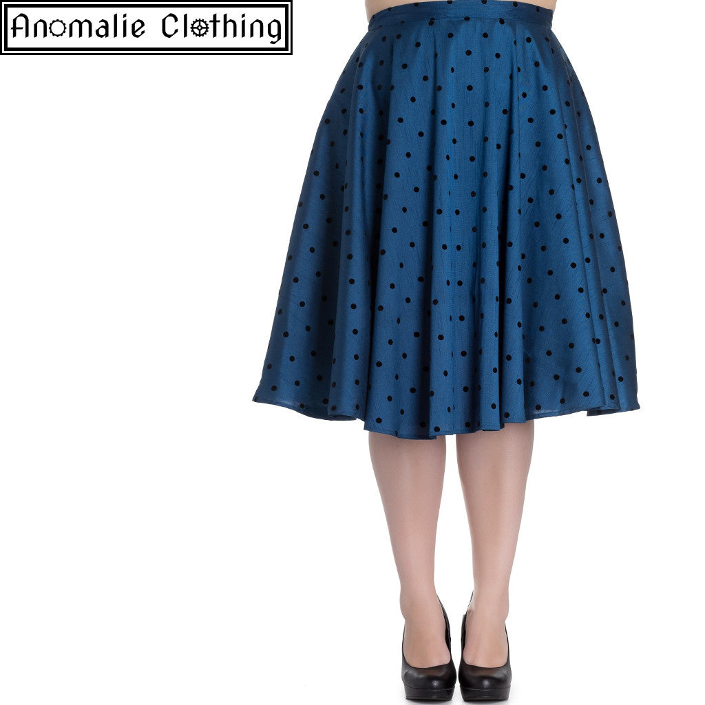 Tara 50s Skirt in Blue with Black Polka Dots