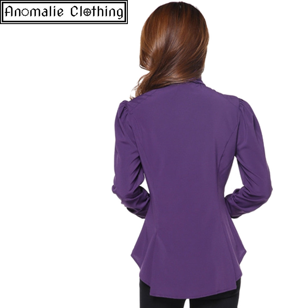 Steampunk Blouse with Ruched Sleeves in Purple