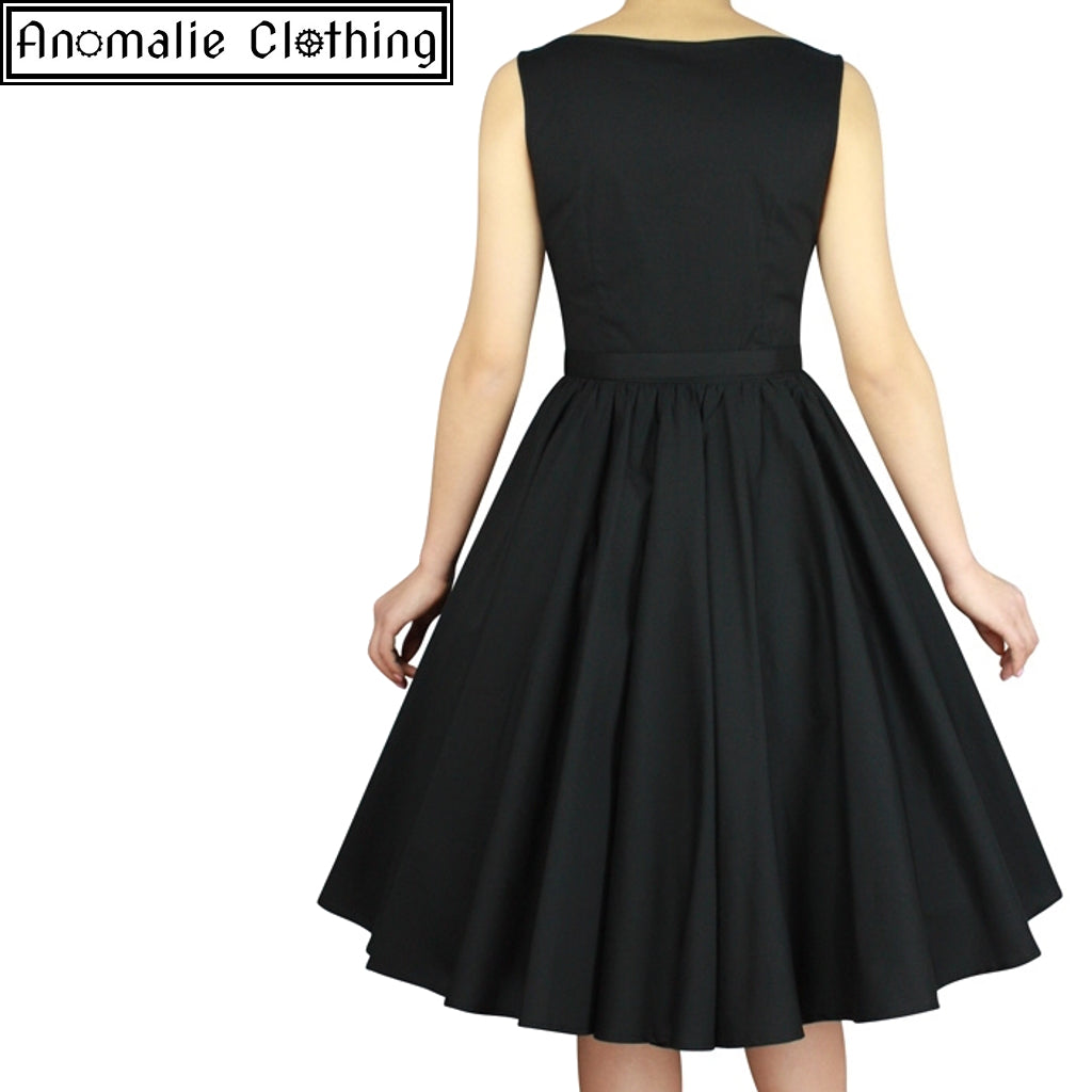 Sleeveless Belted Swing Dress in Black