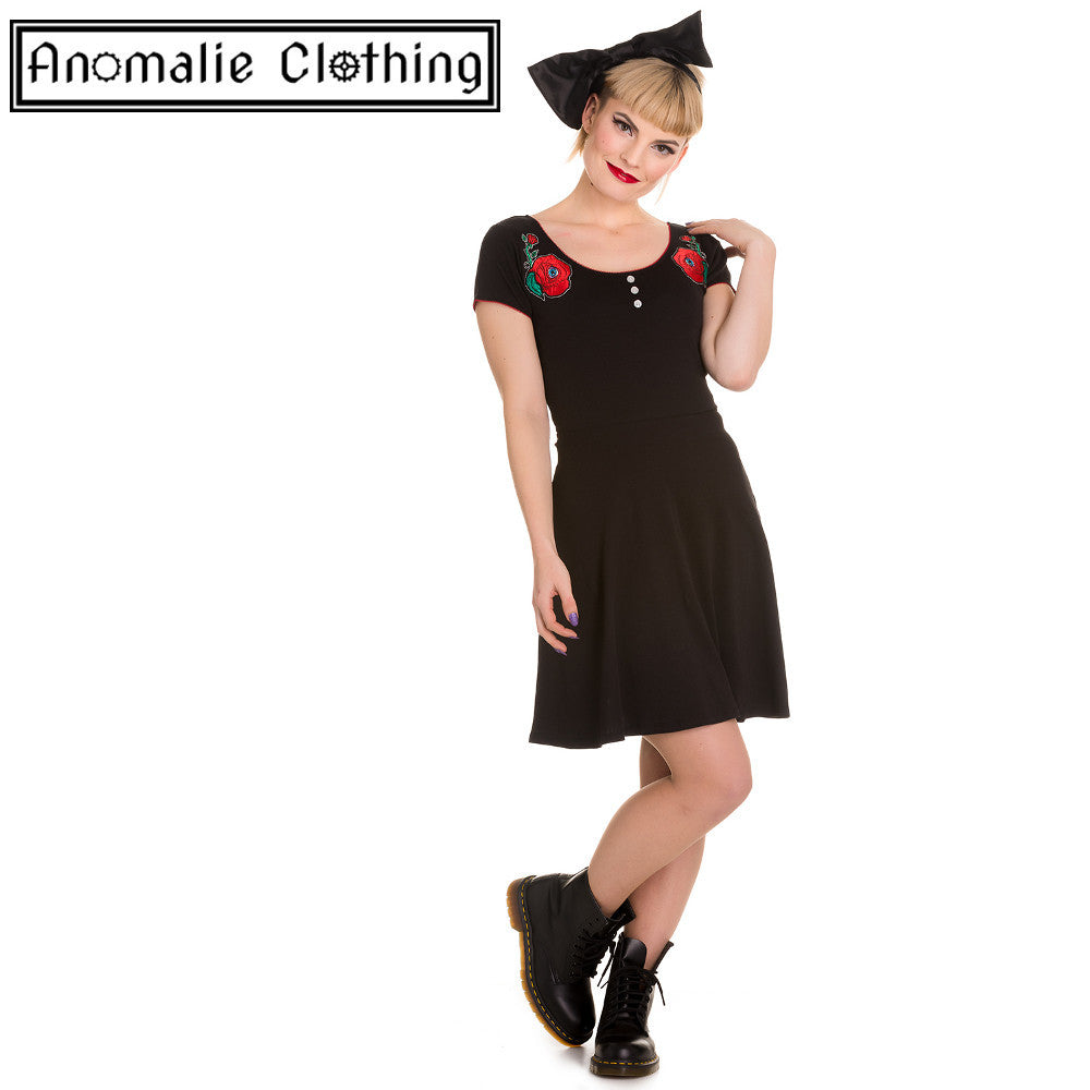 Black & Red Creepy Rose Dress - One Size XS left!