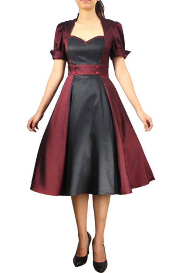 Burgundy & Black Contrast Swing Dress