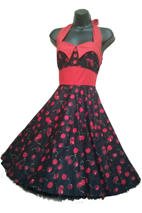 Black & Red Cherry Print Ashley Dress