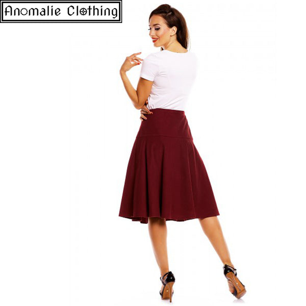 Ella Vintage Inspired Flared Skirt in Burgundy