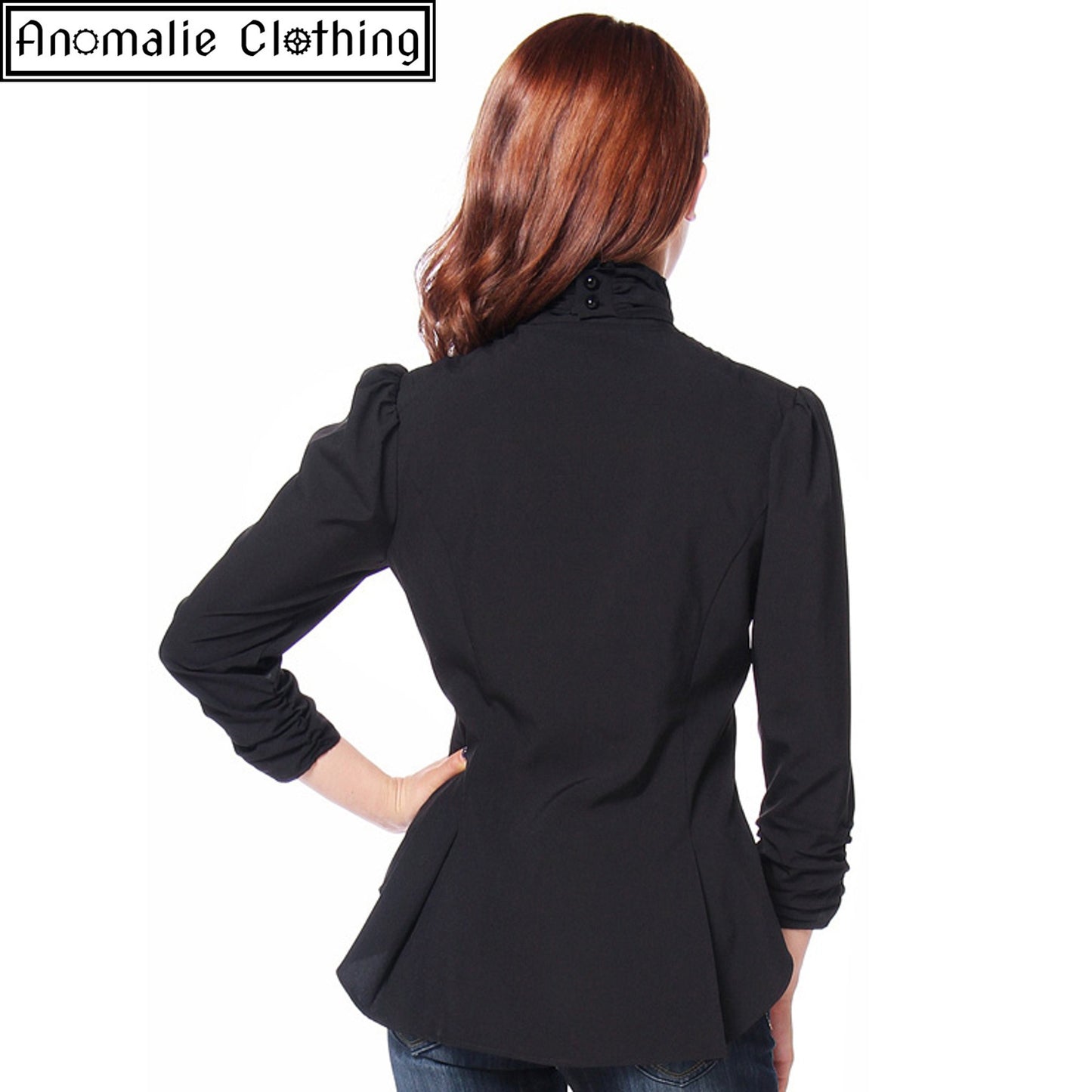 Steampunk Blouse with Ruched Sleeves in Black