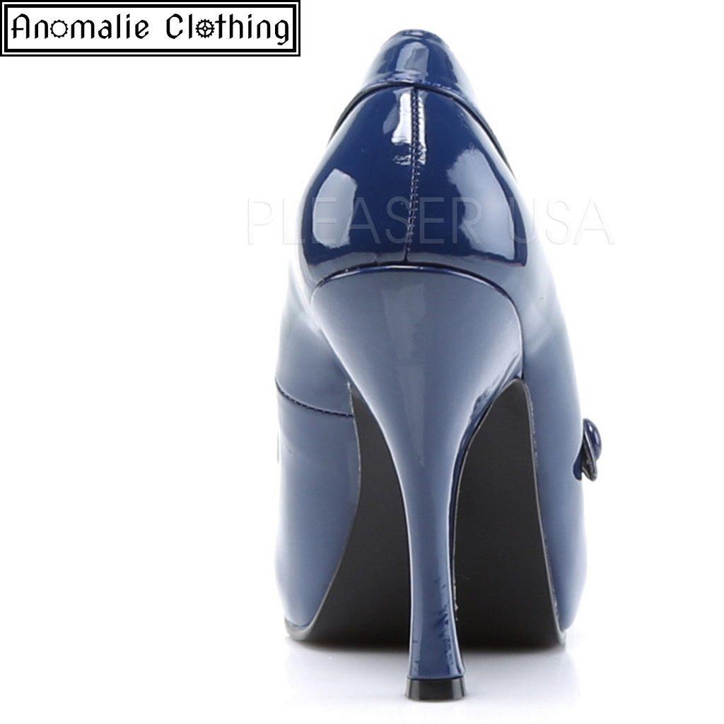Cutie Pie Pumps in Navy Blue Patent Faux Leather
