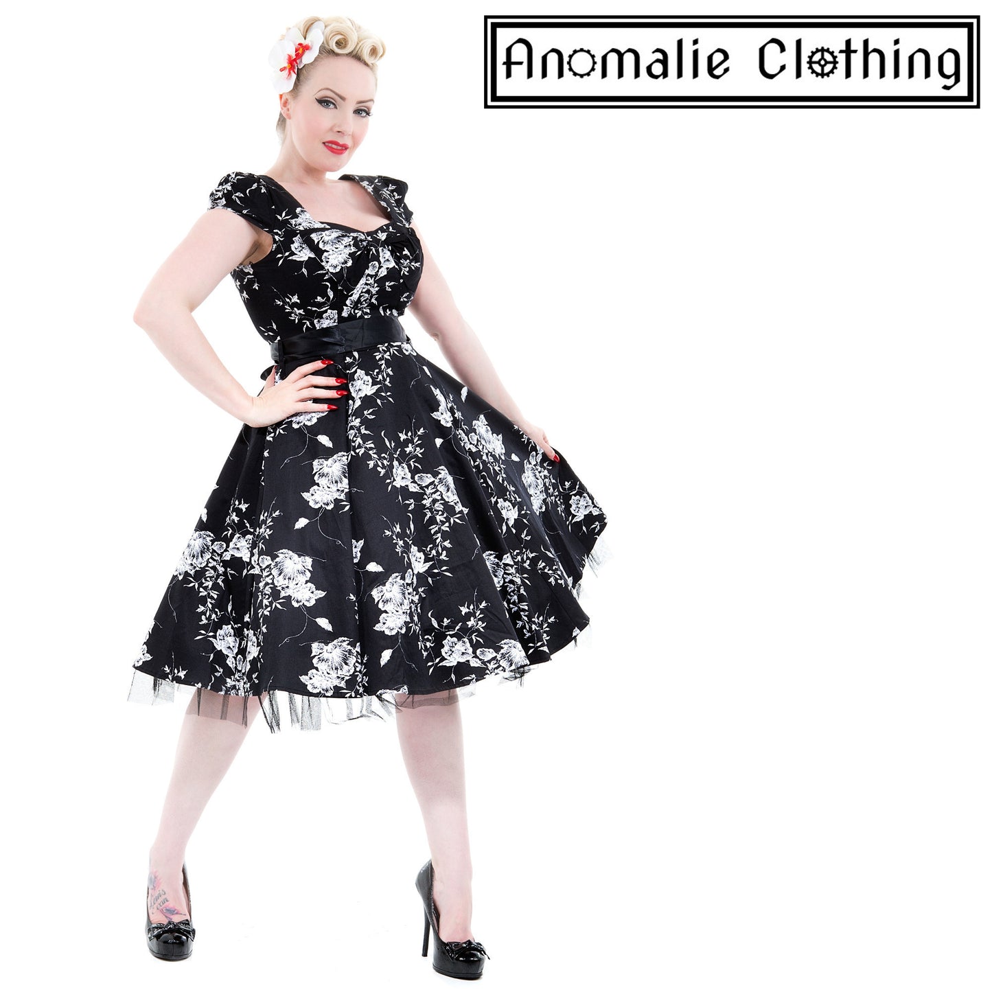 Black & White Floral Swing Dress