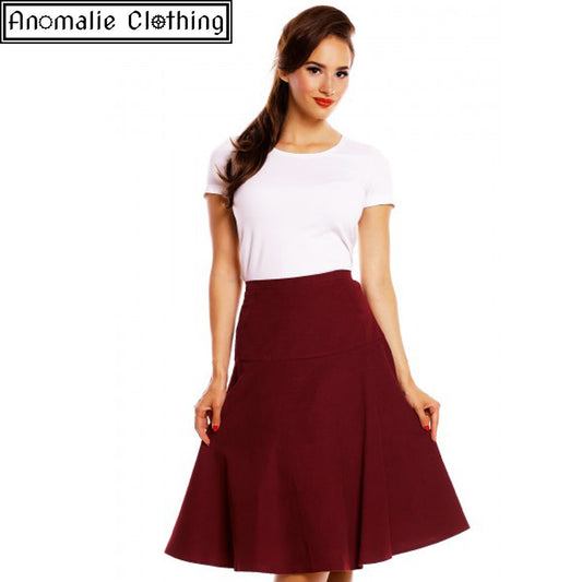 Ella Vintage Inspired Flared Skirt in Burgundy
