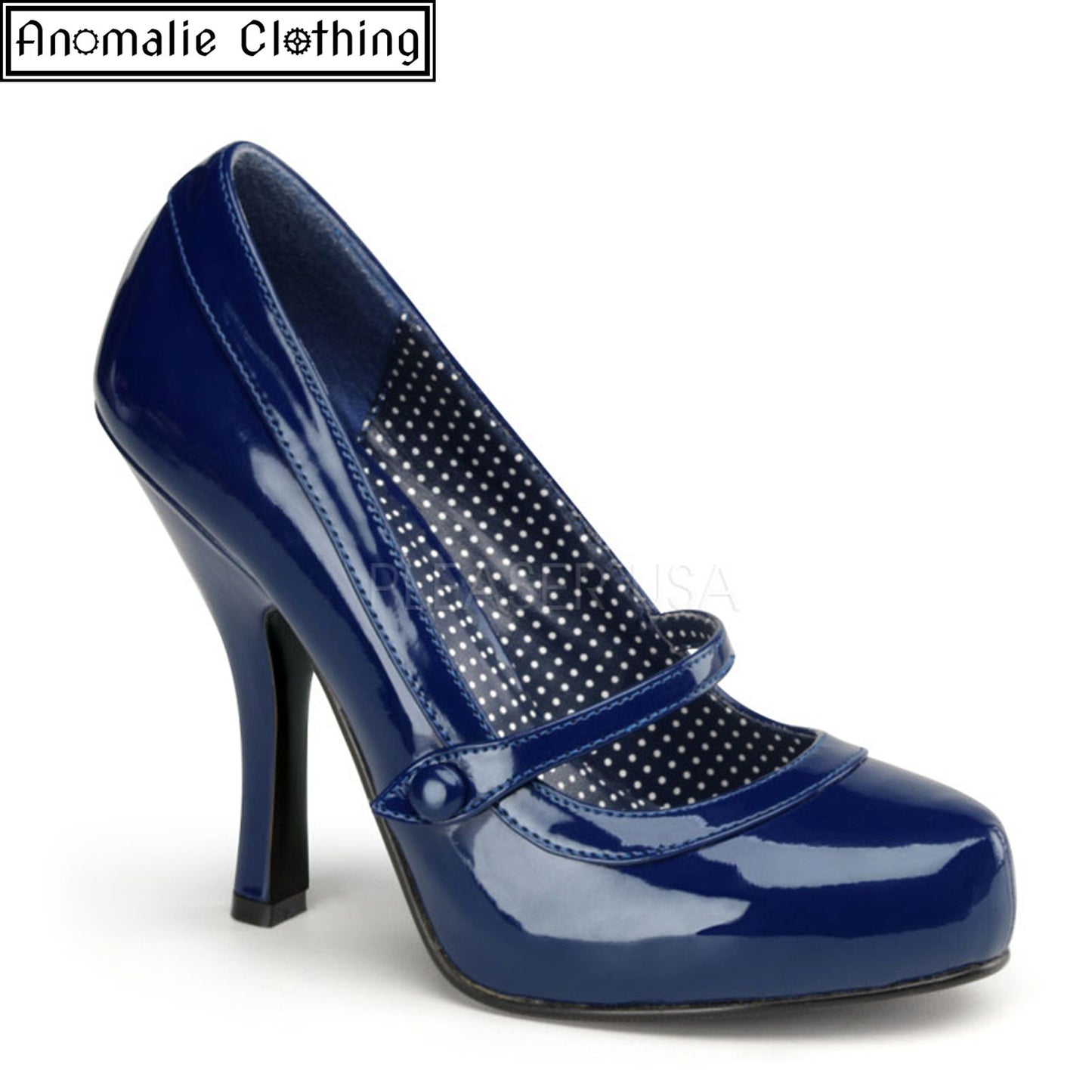 Cutie Pie Pumps in Navy Blue Patent Faux Leather