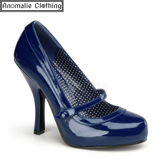 Cutie Pie Pumps in Navy Blue Patent Faux Leather