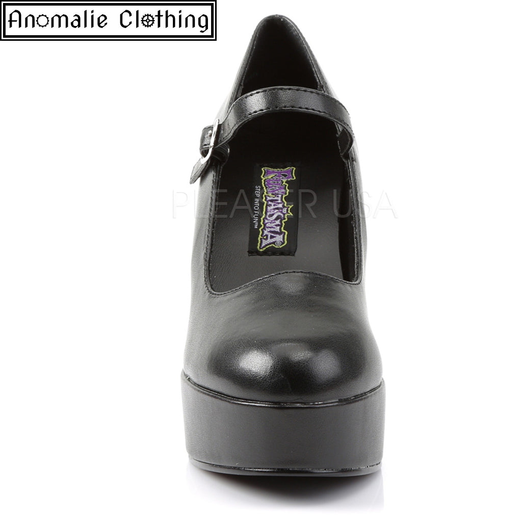 Maryjane Platform Pumps in Matte Black Faux Leather