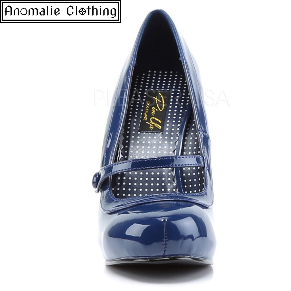Cutie Pie Pumps in Navy Blue Patent Faux Leather