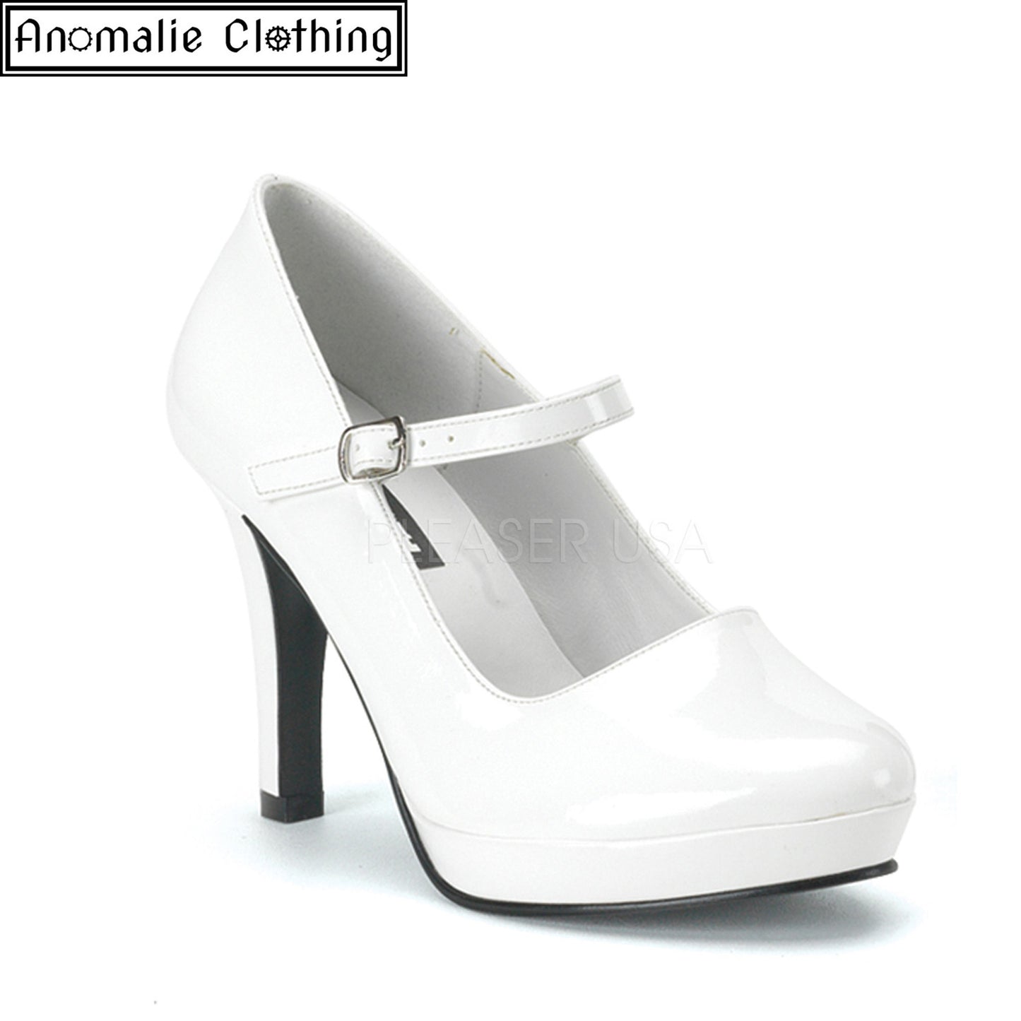 Contessa Mary Jane Pumps in White Patent Faux Leather