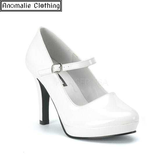 Contessa Mary Jane Pumps in White Patent Faux Leather
