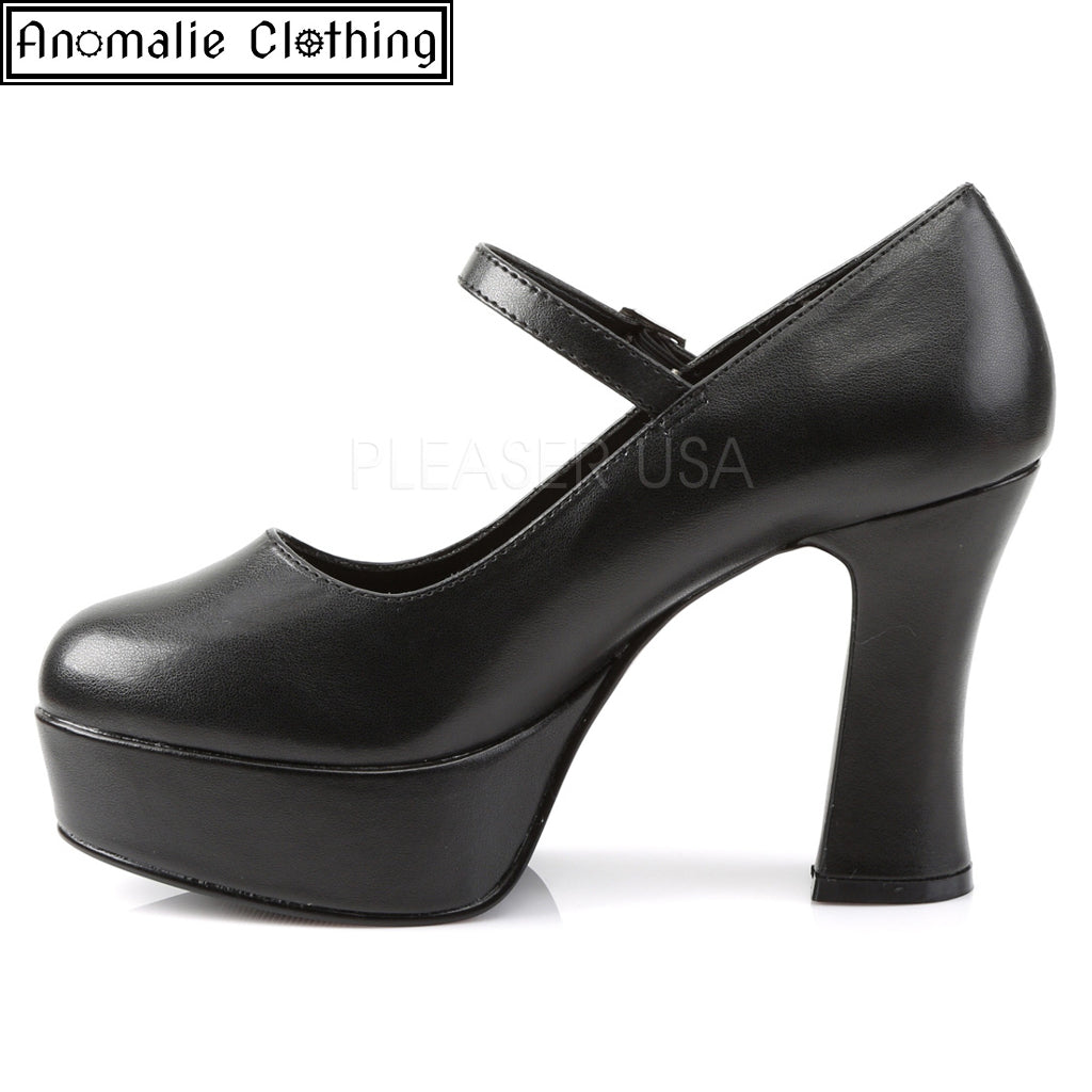 Maryjane Platform Pumps in Matte Black Faux Leather