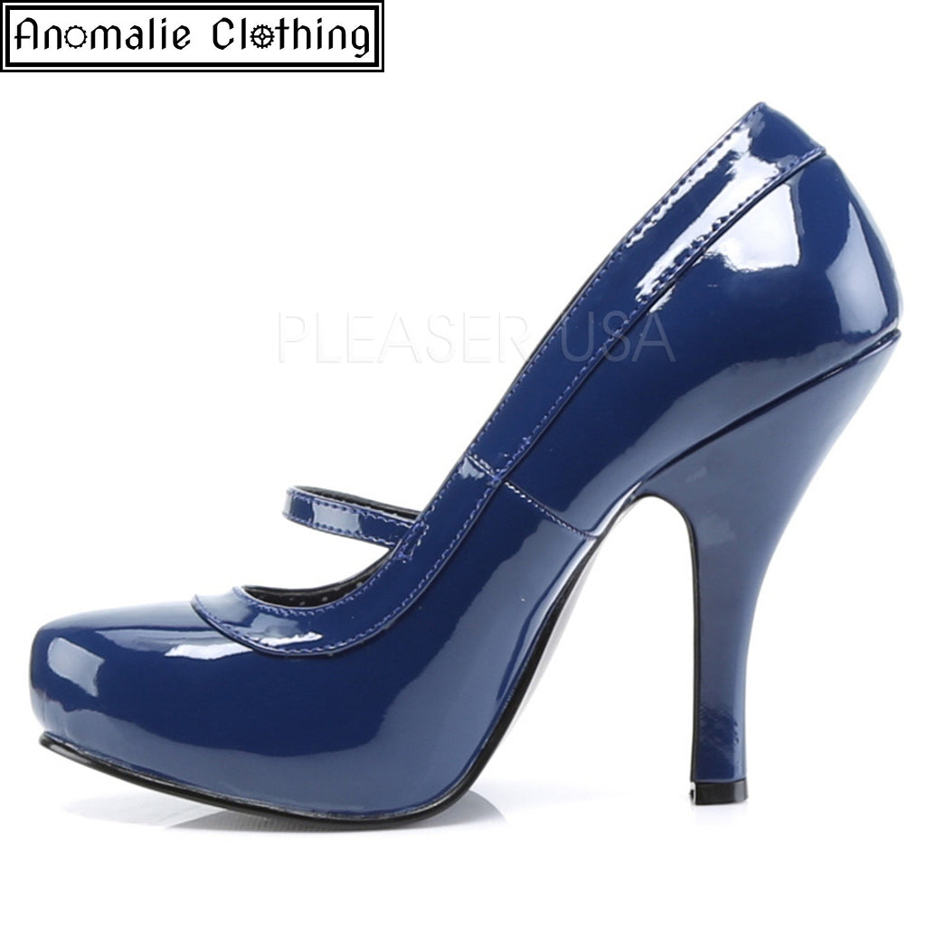 Cutie Pie Pumps in Navy Blue Patent Faux Leather