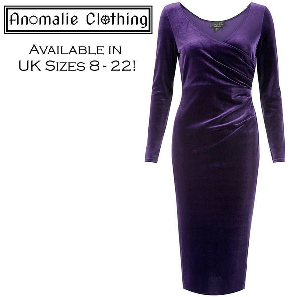 Marge Velvet Wiggle Dress in Gothic Grape - One Size UK 8 (AU 6) Left!