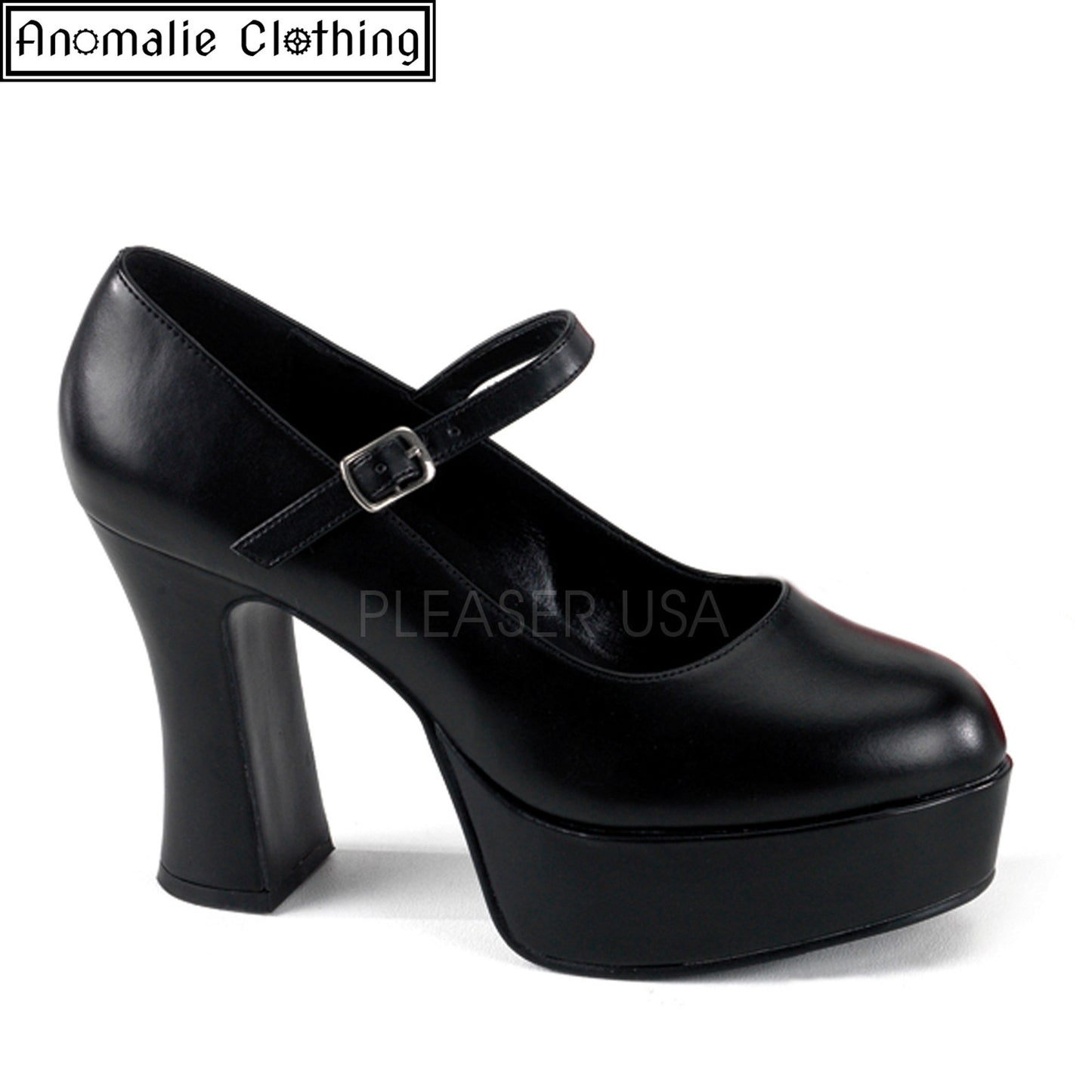 Maryjane Platform Pumps in Matte Black Faux Leather
