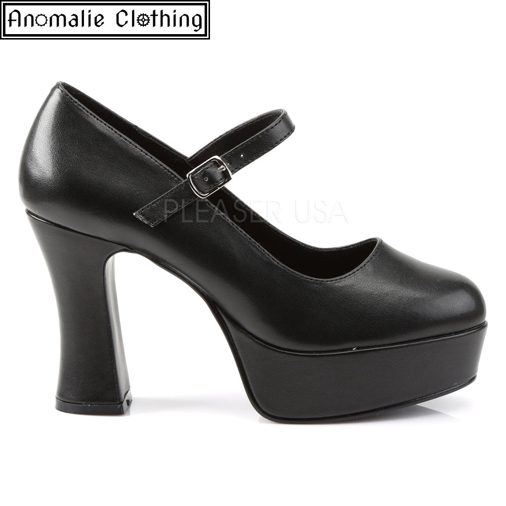Maryjane Platform Pumps in Matte Black Faux Leather