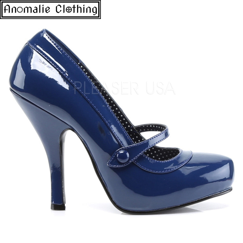Cutie Pie Pumps in Navy Blue Patent Faux Leather