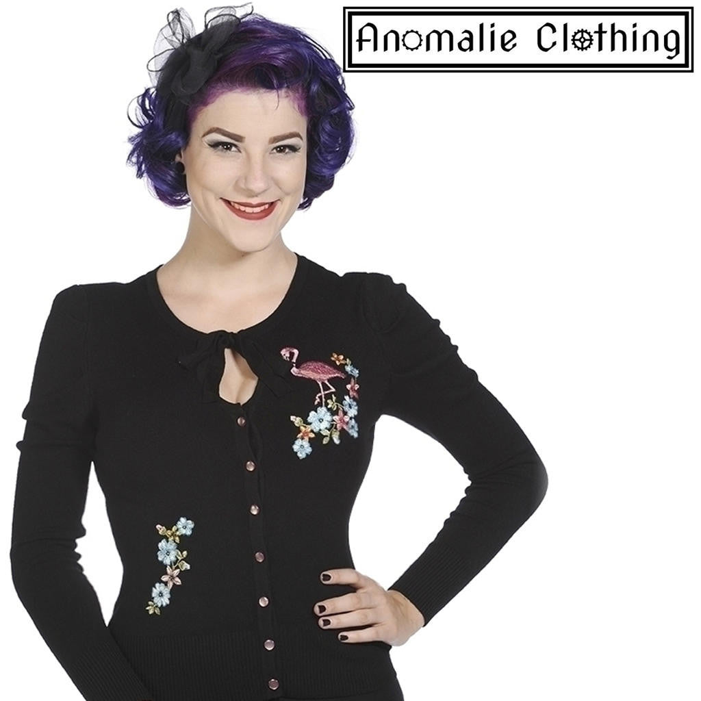 Pink Flamingo Cardigan in Black
