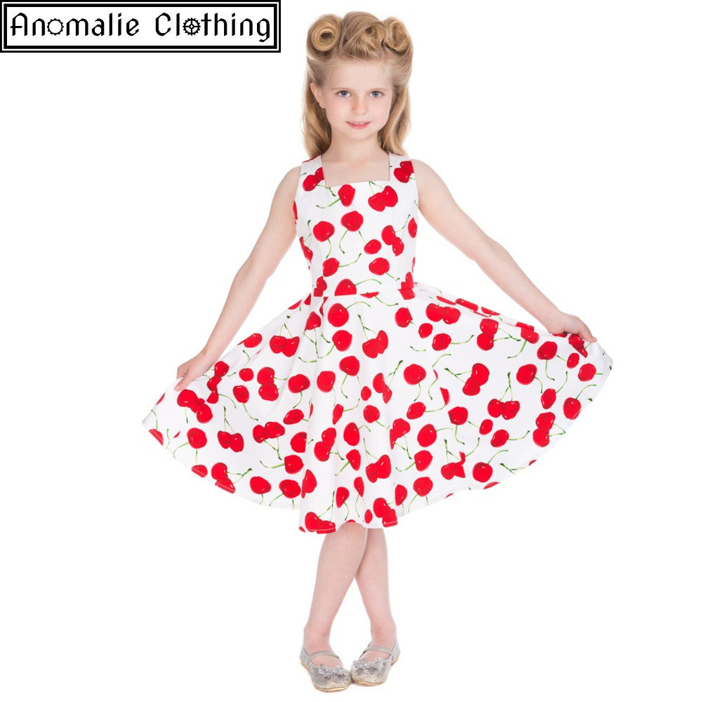 White Cherry Print Kids Swing Dress - 1 Size Age 3-4 Left!