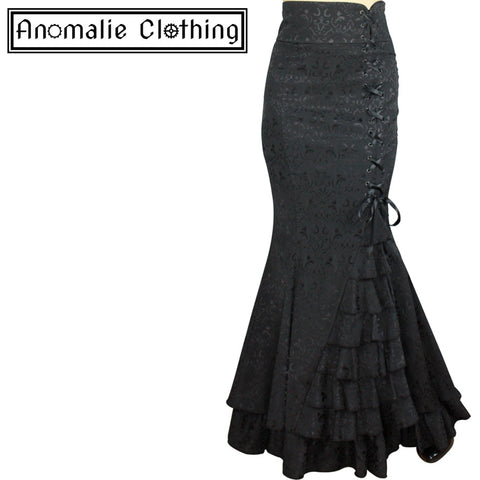 Black Jacquard Laces and Ruffles Fishtail Skirt