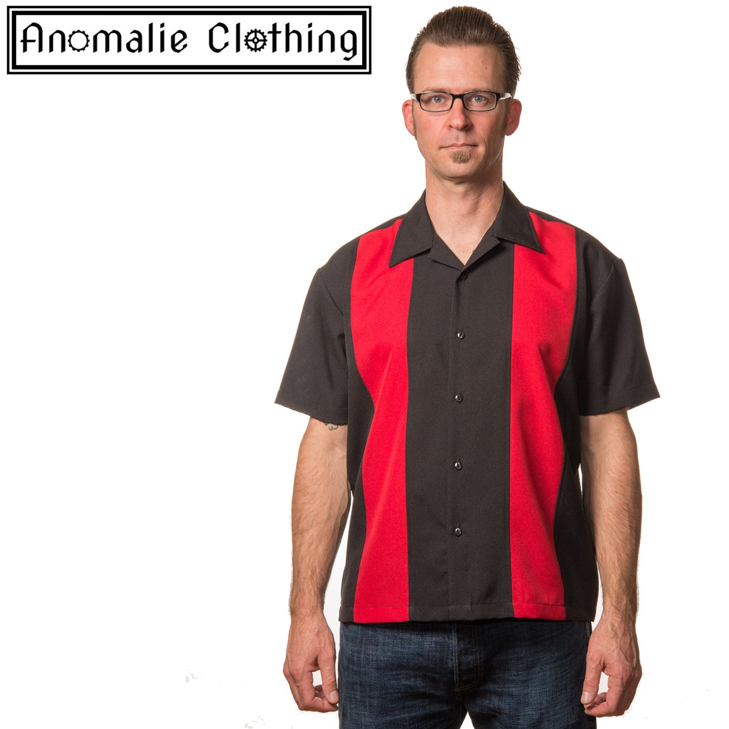 Black & Red Mini Panel Button Up Mens Shirt