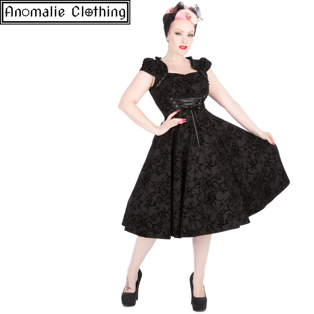 Black Flocked Victorian Dress - 1 UK 24 (AU 22) Left!
