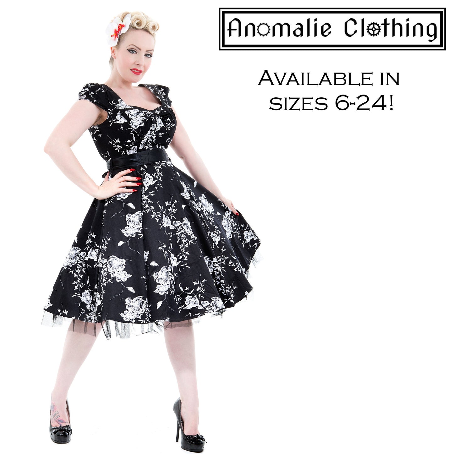 Black & White Floral Swing Dress