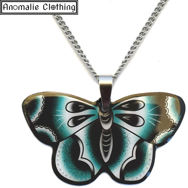 Blue Butterfly Pendant Necklace