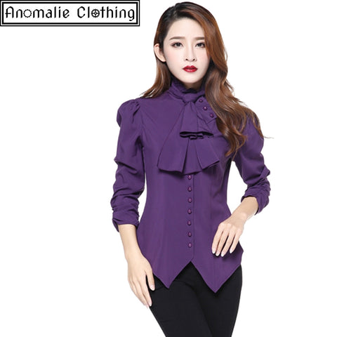Steampunk Blouse with Ruched Sleeves in Purple