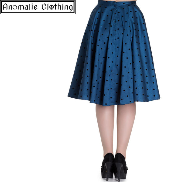 Tara 50s Skirt in Blue with Black Polka Dots