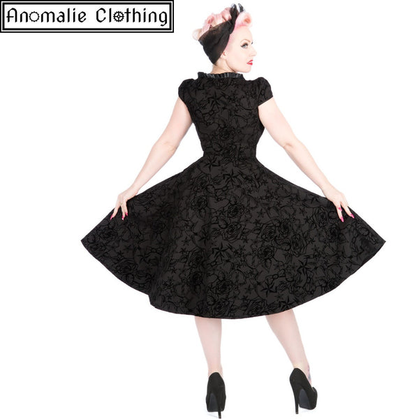 Black Flocked Victorian Dress - 1 UK 24 (AU 22) Left!