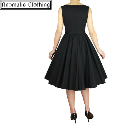 Sleeveless Belted Swing Dress in Black