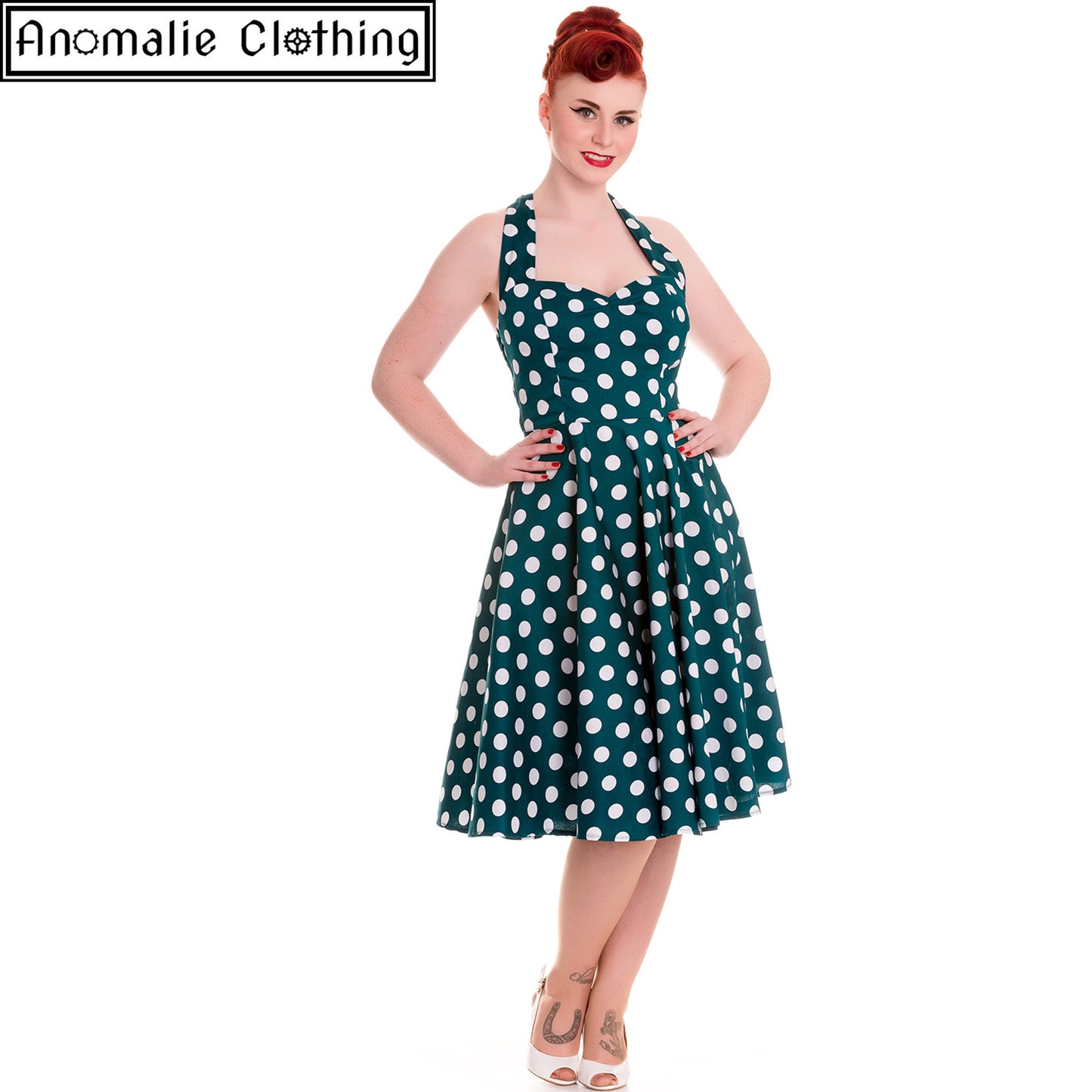 Mariam Dress in Teal and White Polka Dot