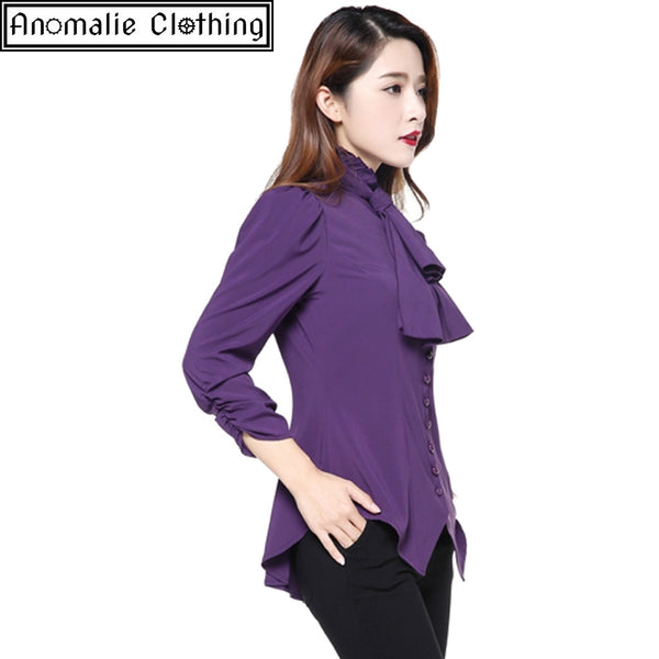 Steampunk Blouse with Ruched Sleeves in Purple
