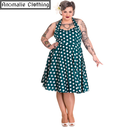 Mariam Dress in Teal and White Polka Dot