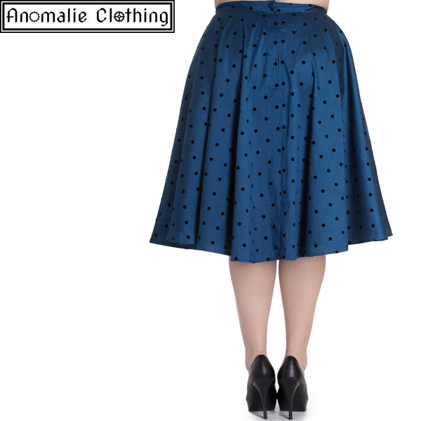 Tara 50s Skirt in Blue with Black Polka Dots