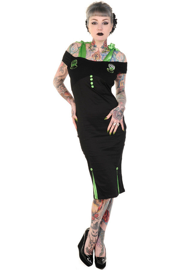 Green & Black Frankenstein and Bride Pencil Dress
