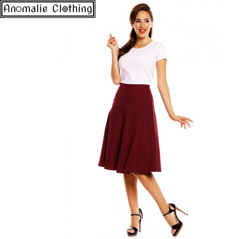 Ella Vintage Inspired Flared Skirt in Burgundy