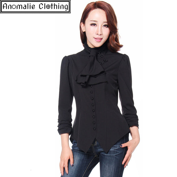 Steampunk Blouse with Ruched Sleeves in Black